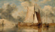 Dutch sailing boats on the Zuyder Zee with a windmill poster print by Edward William Cooke