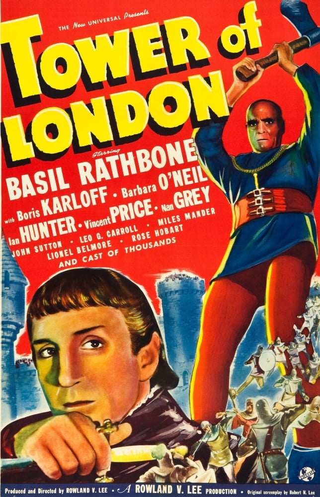 Tower of London Movie Poster featuring Basil Rathbone and Boris Karloff (11x17)