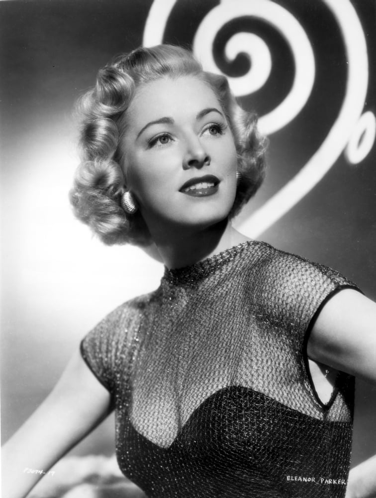Eleanor Parker photo print in a see-through top, classic Hollywood art.