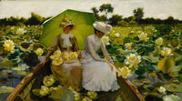 Lotus Lilies art print by Charles Courtney Curran, featuring serene lotus flowers.