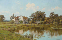 The Old Watermill art print by Edward Wilkins Waite showcasing a serene watermill surrounded by nature.