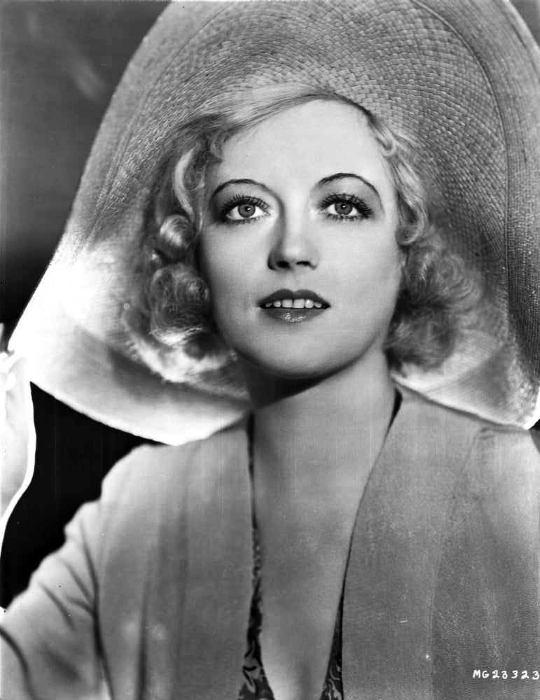 Marion Davies photo print in elegant dress with big hat.