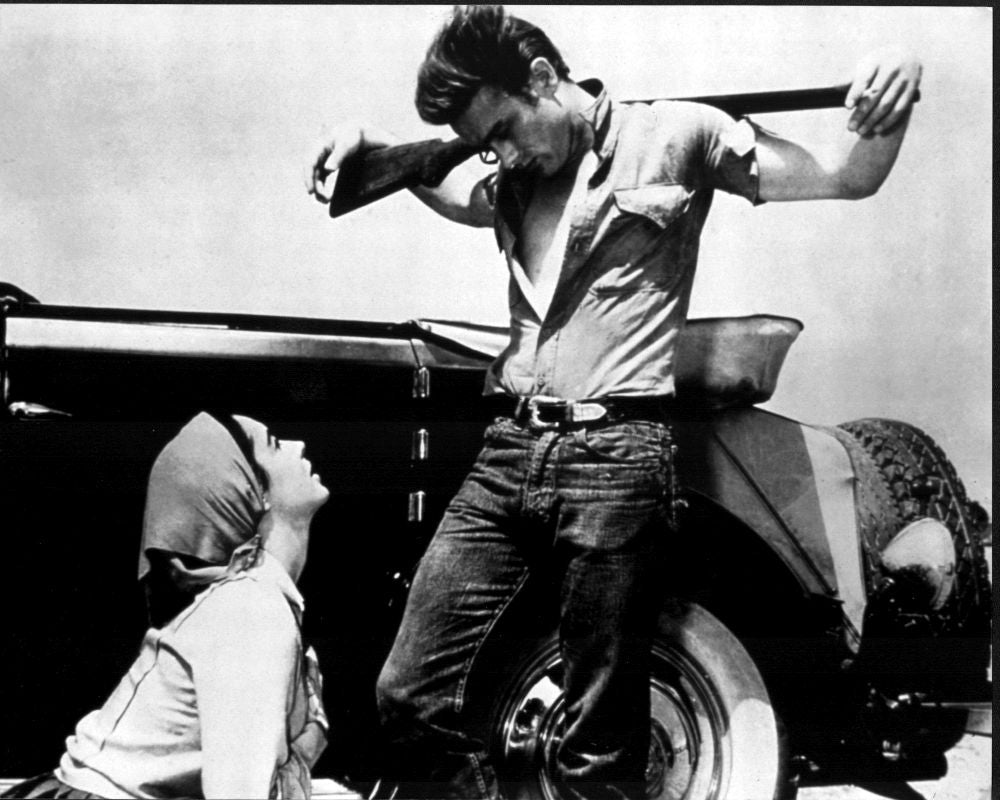 Black and white photo print of Elizabeth Taylor and James Dean in Giant.