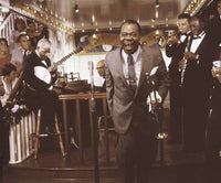 Louis Armstrong performing photo print capturing the legendary jazz musician in action.