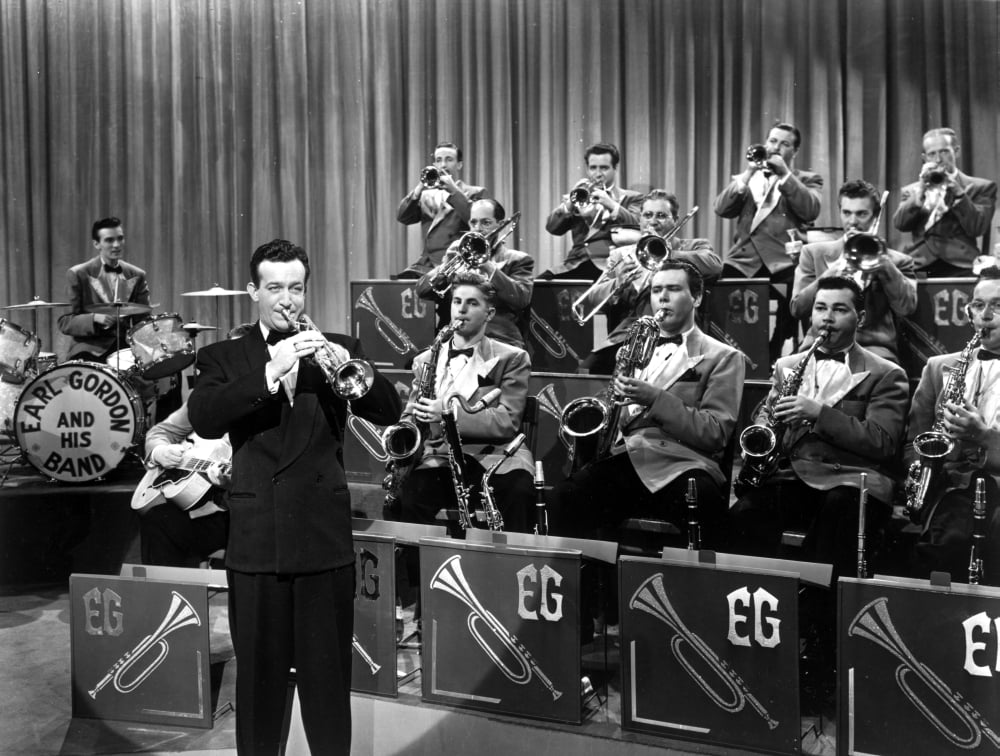 Harry James performing with a band photo print