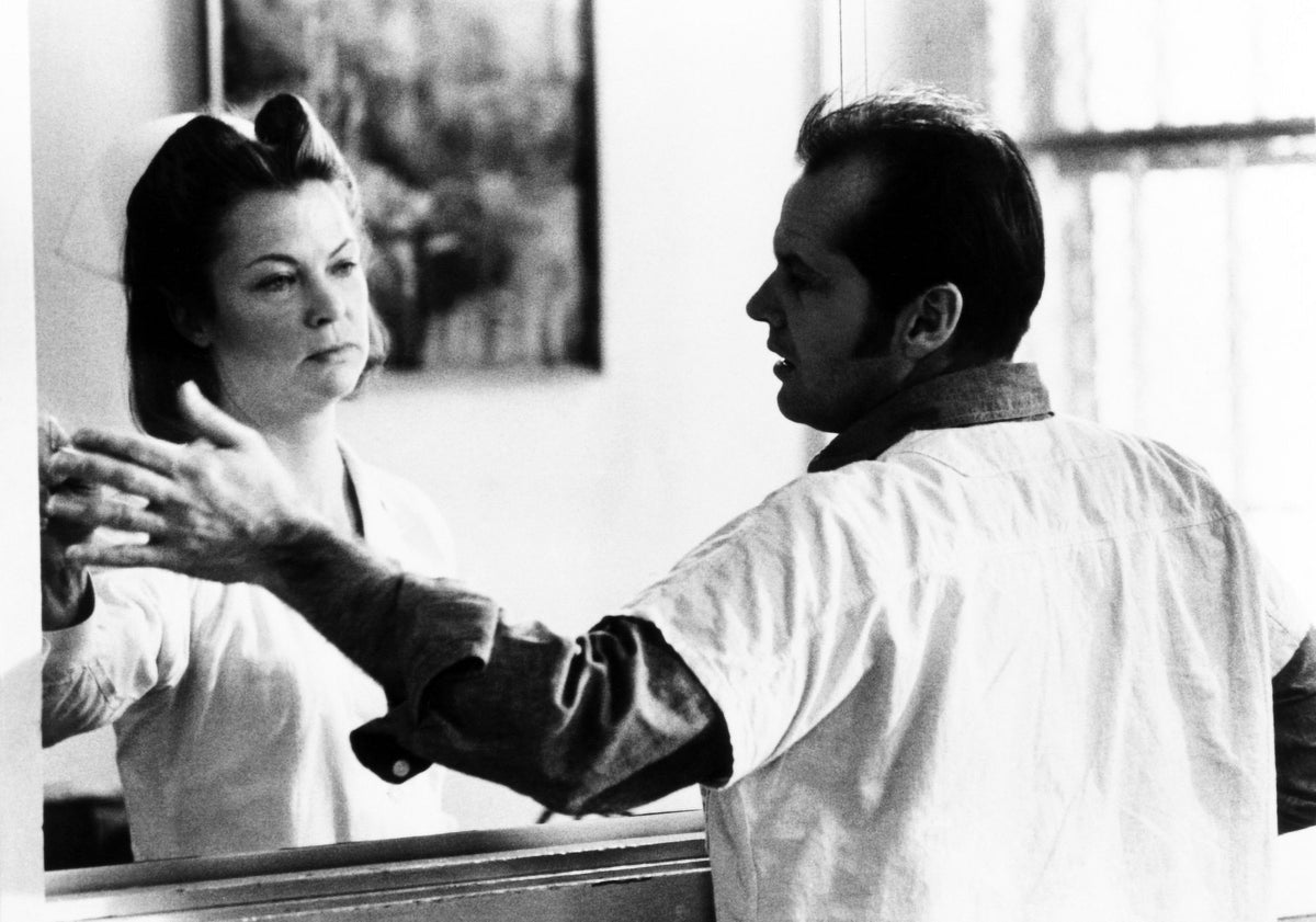 One Flew Over The Cuckoo's Nest movie poster print featuring Louise Fletcher and Jack Nicholson.