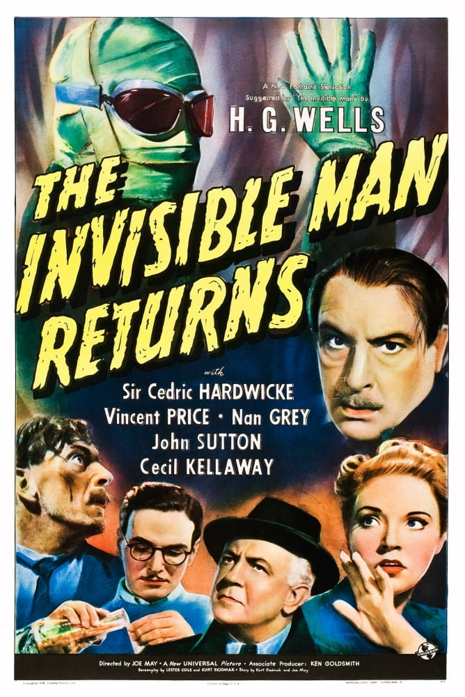 The Invisible Man Returns movie masterprint poster featuring Vincent Price and classic film elements.