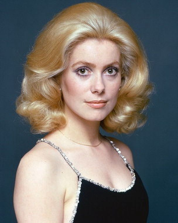 Catherine Deneuve in black dress with silver straps photo print