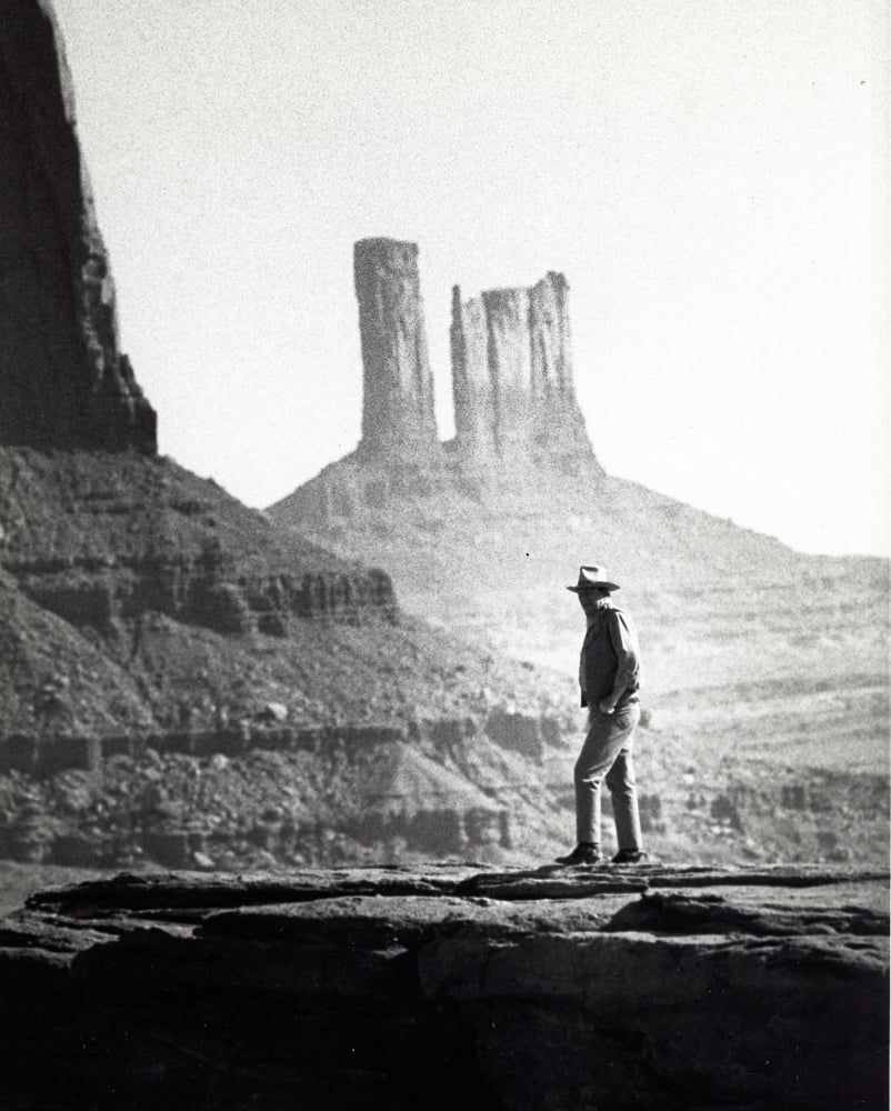 John Wayne on location in Utah photo print showcasing classic cinema.