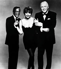 Publicity still photo print featuring Sammy Davis Jr., Liza Minnelli, and Frank Sinatra, capturing a classic Hollywood moment.