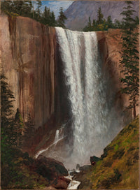 Vernal Fall Art Print by Albert Bierstadt showcasing a beautiful waterfall scene.