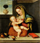 Art print of The Virgin Nursing The Child by Giovanni Battista Moroni featuring a mother and child.