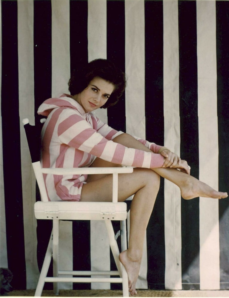 Natalie Wood Striped Hoodie Photo Print featuring classic Hollywood style.