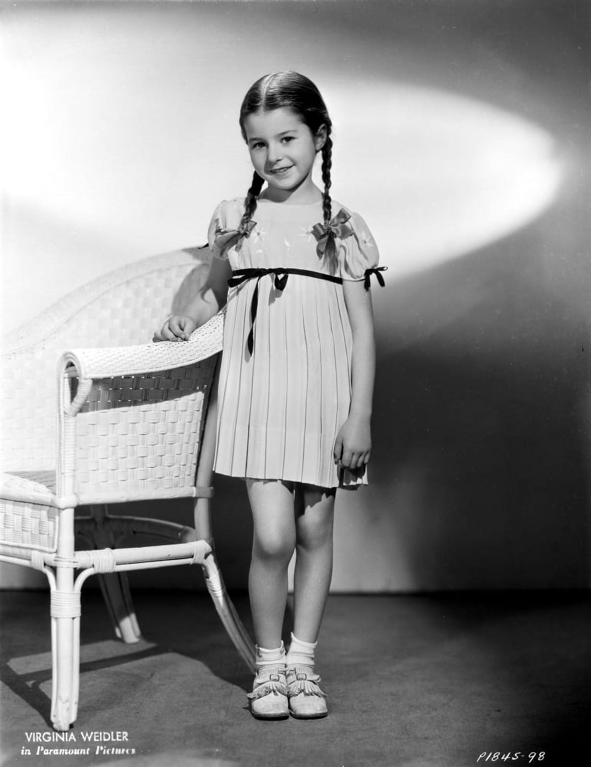 Virginia Weidler leaning on an armchair vintage photo print.