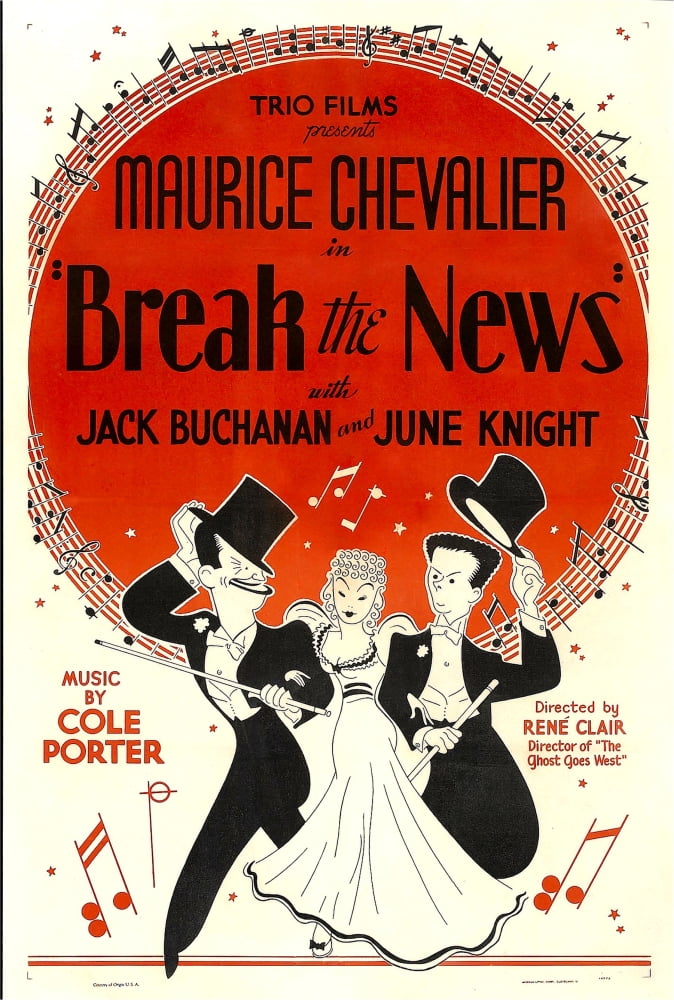Break The News From Left Movie Masterprint Poster Print featuring Maurice Chevalier, June Knight, and Jack Buchanan.