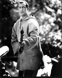 Steven Seagal black and white photo print with spear