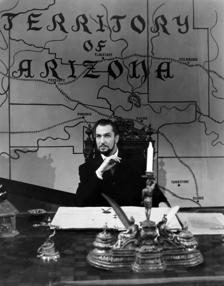 The Baron Of Arizona movie poster featuring Vincent Price, 1950 classic film.