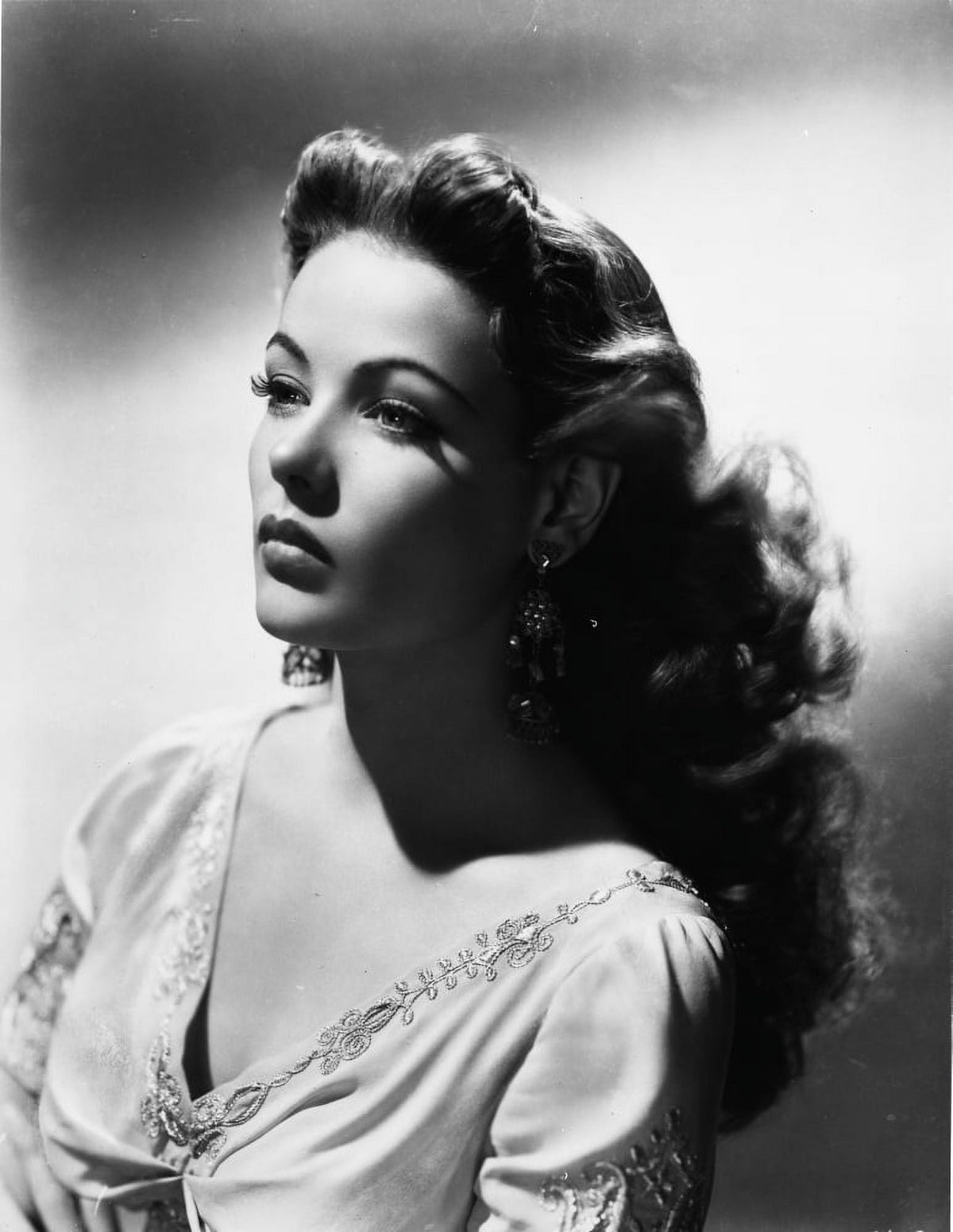 Gene Tierney elegant portrait photo print in white dress