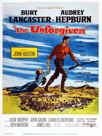 The Unforgiven movie poster featuring Audrey Hepburn and Burt Lancaster