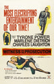 Witness for the Prosecution movie poster print featuring Charles Laughton, Marlene Dietrich, and Tyrone Power.