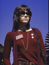 Jane Fonda American Flag Pin Photo Print showcasing her iconic style.