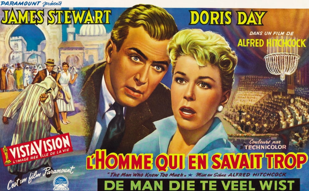 The Man Who Knew Too Much 1956 movie poster featuring James Stewart and Doris Day
