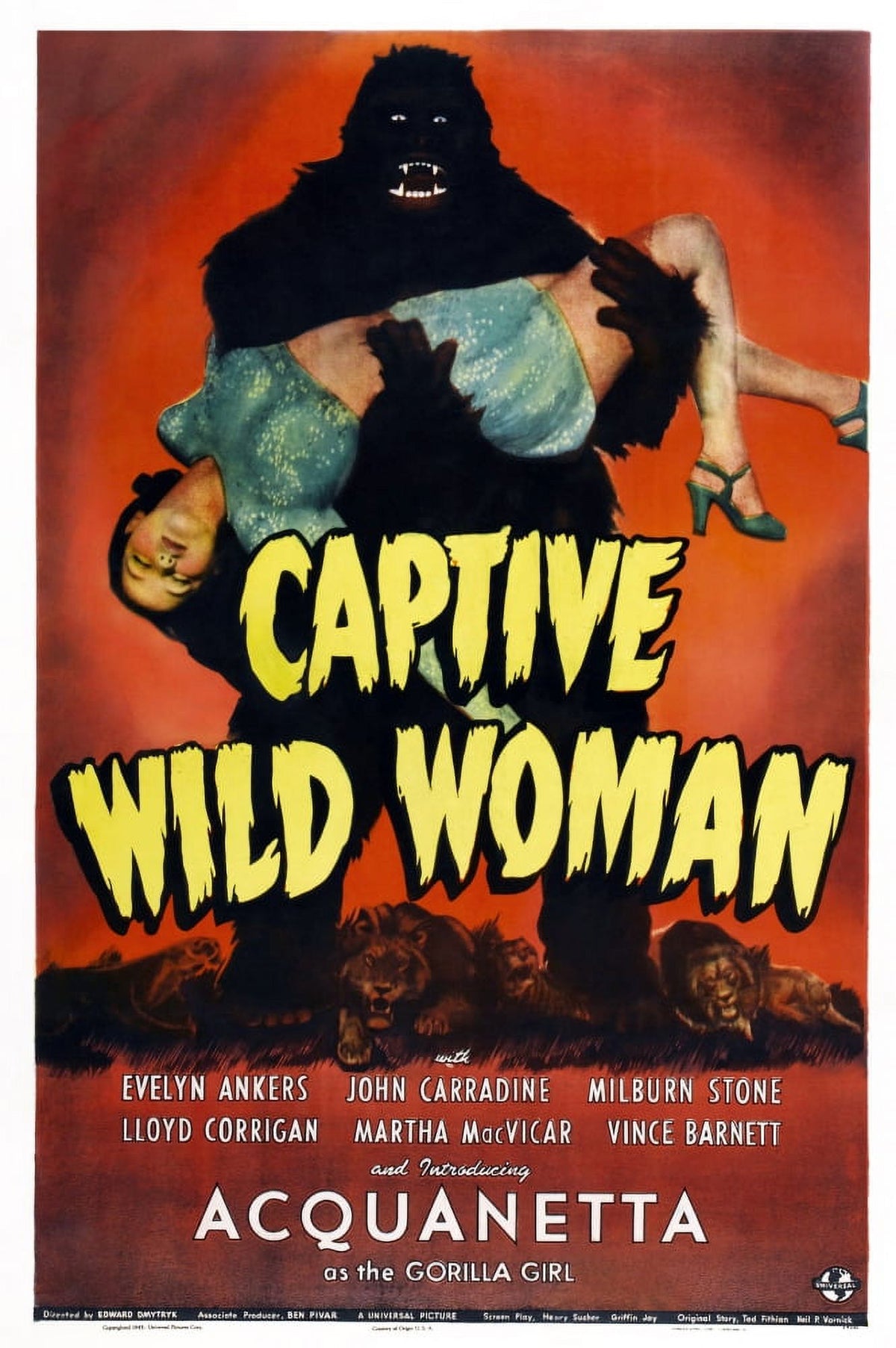 Captive Wild Woman Movie Masterprint Poster featuring Evelyn Ankers and Ray Corrigan, 1943.
