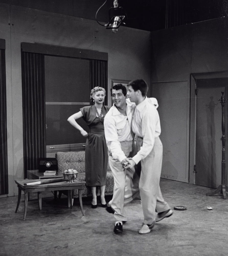 Martin and Lewis dancing on a film set photo print