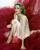 Grace Kelly Sitting with Knee Up Photo Print on Sheer Red Fabric