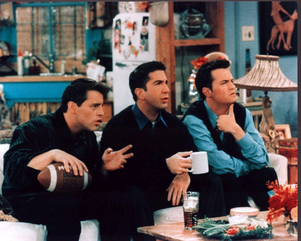 Friends TV Show photo print of Matt LeBlanc, David Schwimmer, and Matthew Perry on couch.