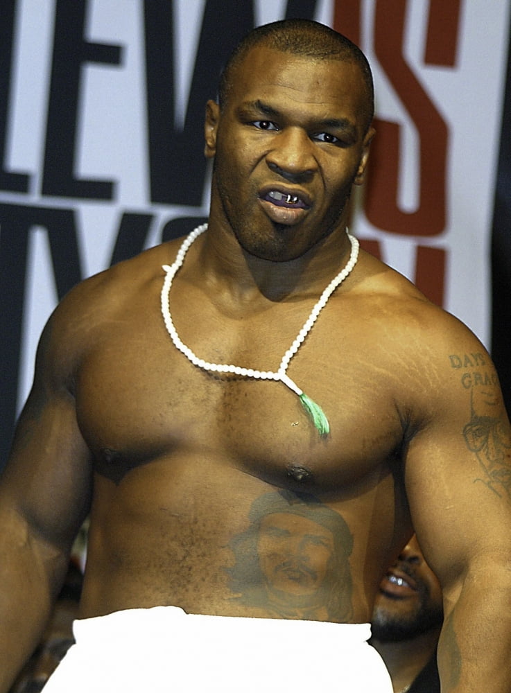 Mike Tyson weighing in before his fight with Lennox Lewis photo print