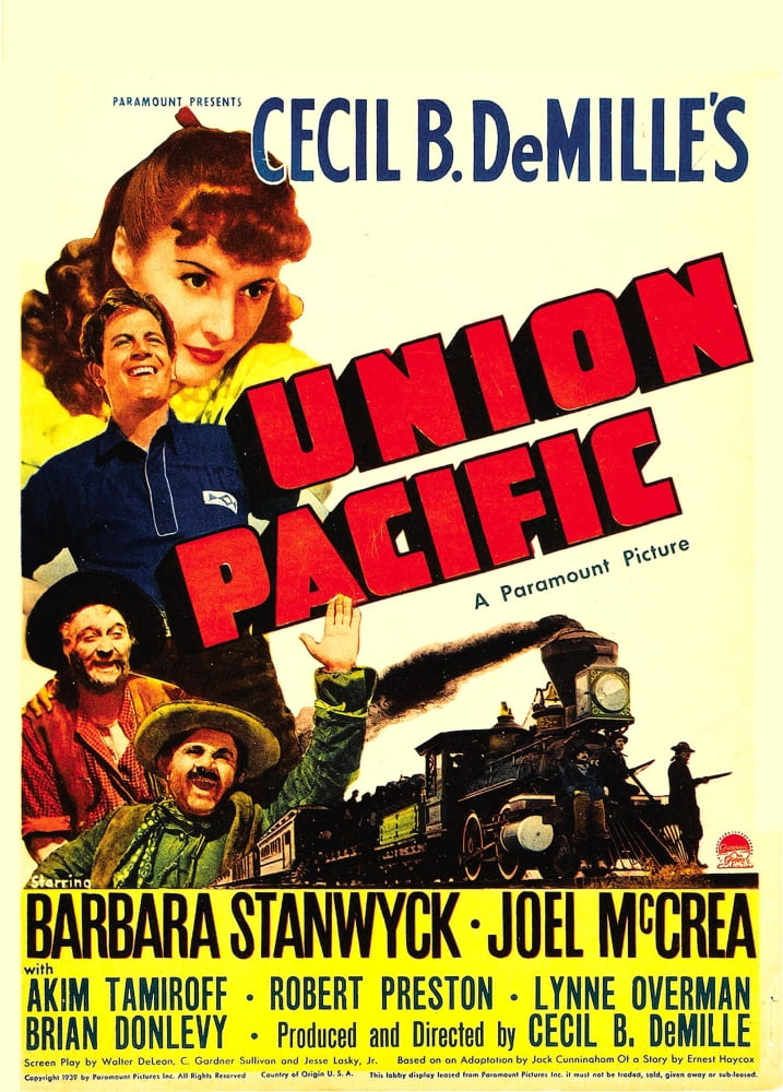Union Pacific movie masterprint poster featuring Barbara Stanwyck and Joel McCrea.