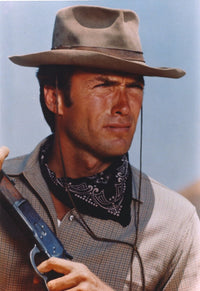 Clint Eastwood photo print in cowboy hat and black scarf.