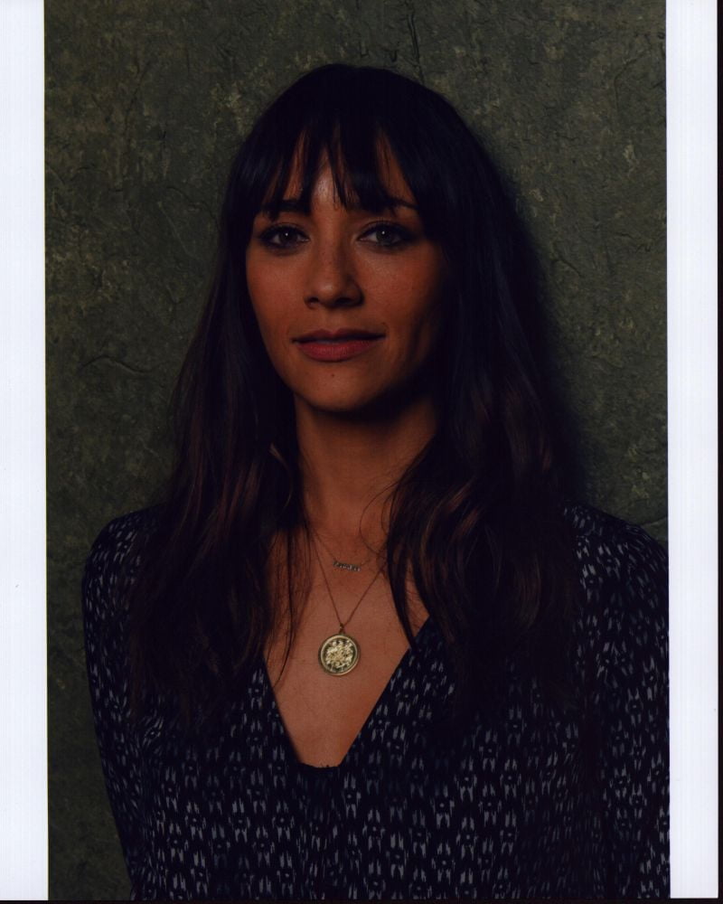 Rashida Jones stylish headshot photo print featuring a patterned top
