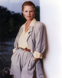 Sharon Gless leaning portrait photo print in a long sleeve top.