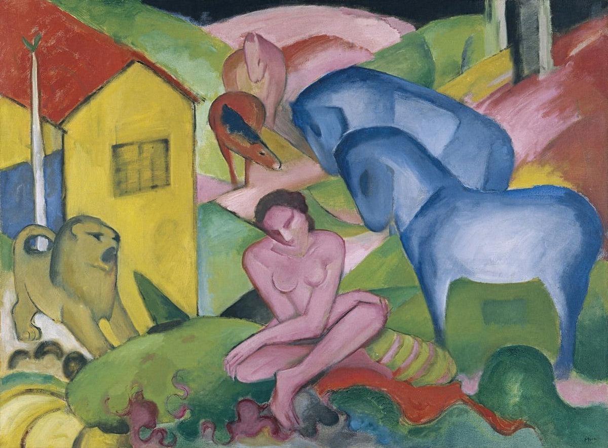 The Dream art print by Franz Marc, vibrant colors and expressive forms.
