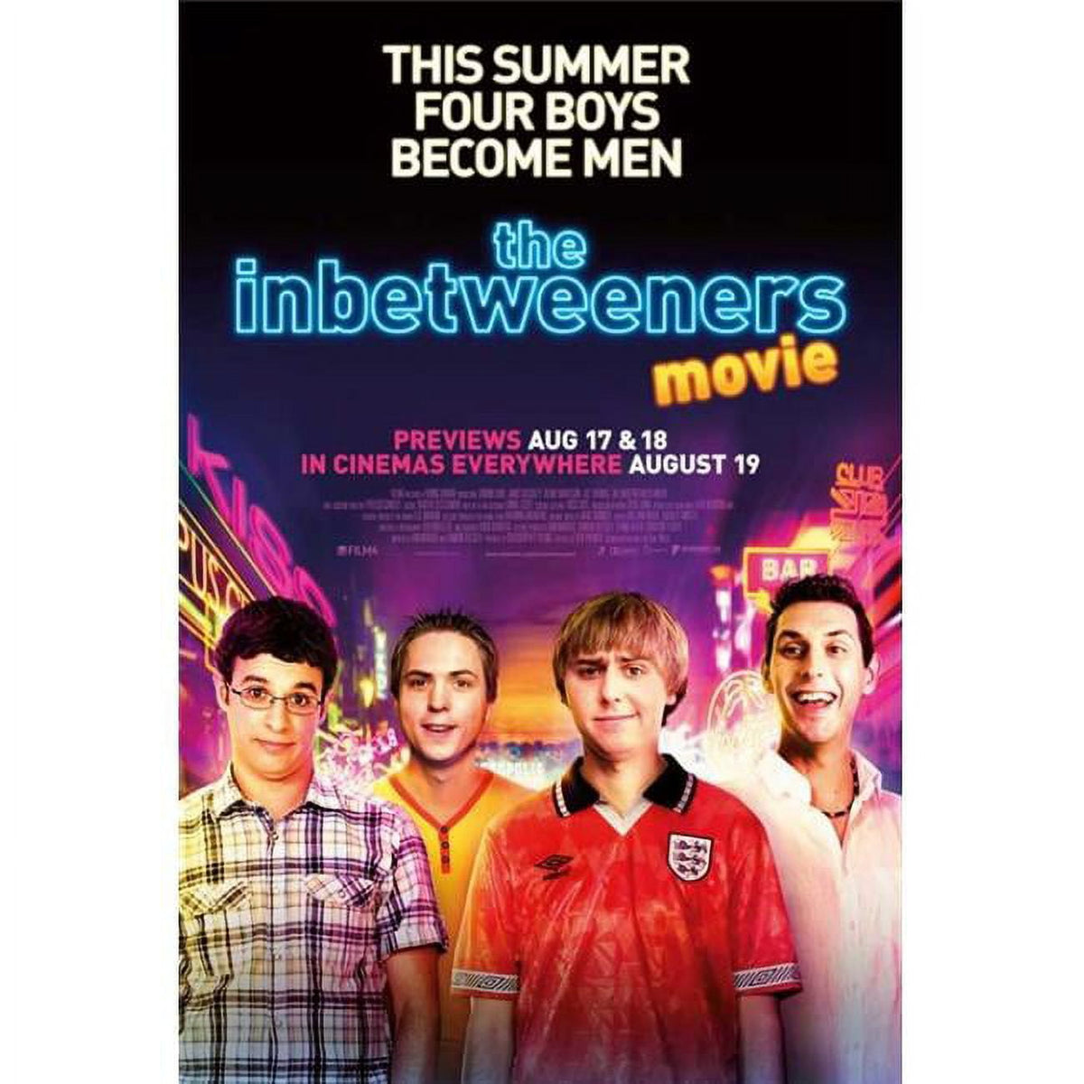 The Inbetweeners Movie Poster Print featuring vibrant colors and comedic design.