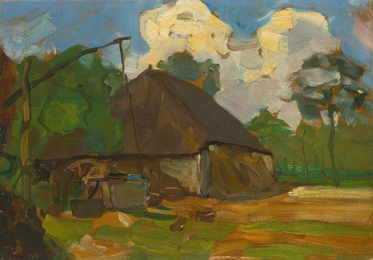 Farm Building With Well In Daylight Poster Print by Piet Mondrian.