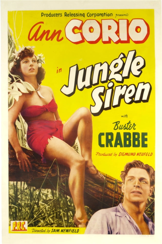 Jungle Siren Movie Poster Print featuring Ann Corio and Buster Crabbe, 11x17 size, vintage film art