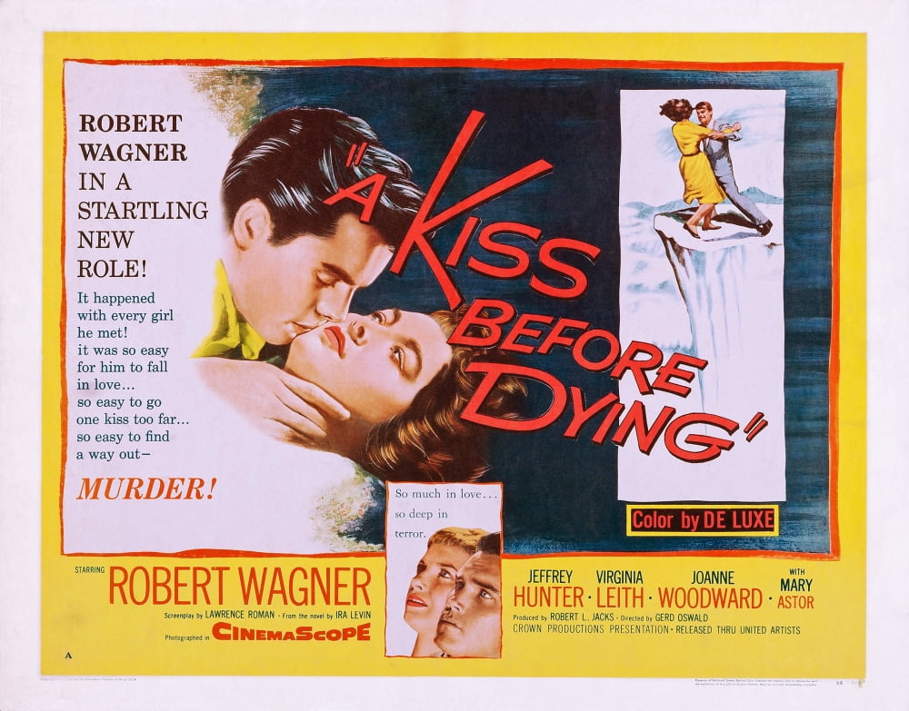 A Kiss Before Dying movie lobby card print featuring Robert Wagner, Virginia Leith, and Joanne Woodward