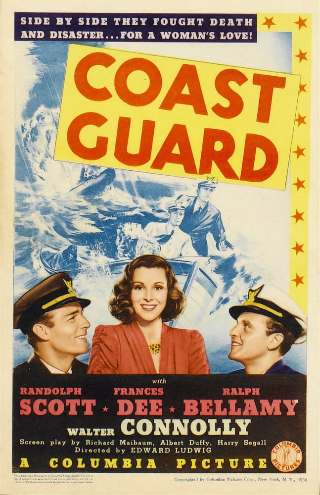 Coast Guard movie masterprint poster featuring Randolph Scott, Frances Dee, and Ralph Bellamy, 1939.