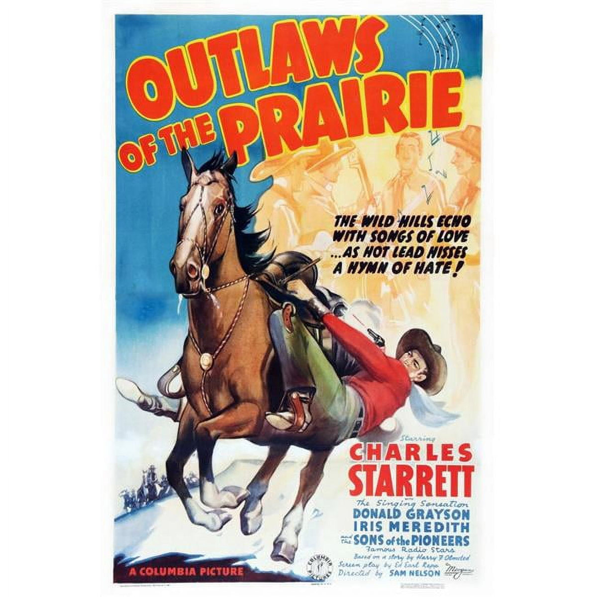 Outlaws of the Prairie movie masterprint poster featuring Charles Starrett, 1937.