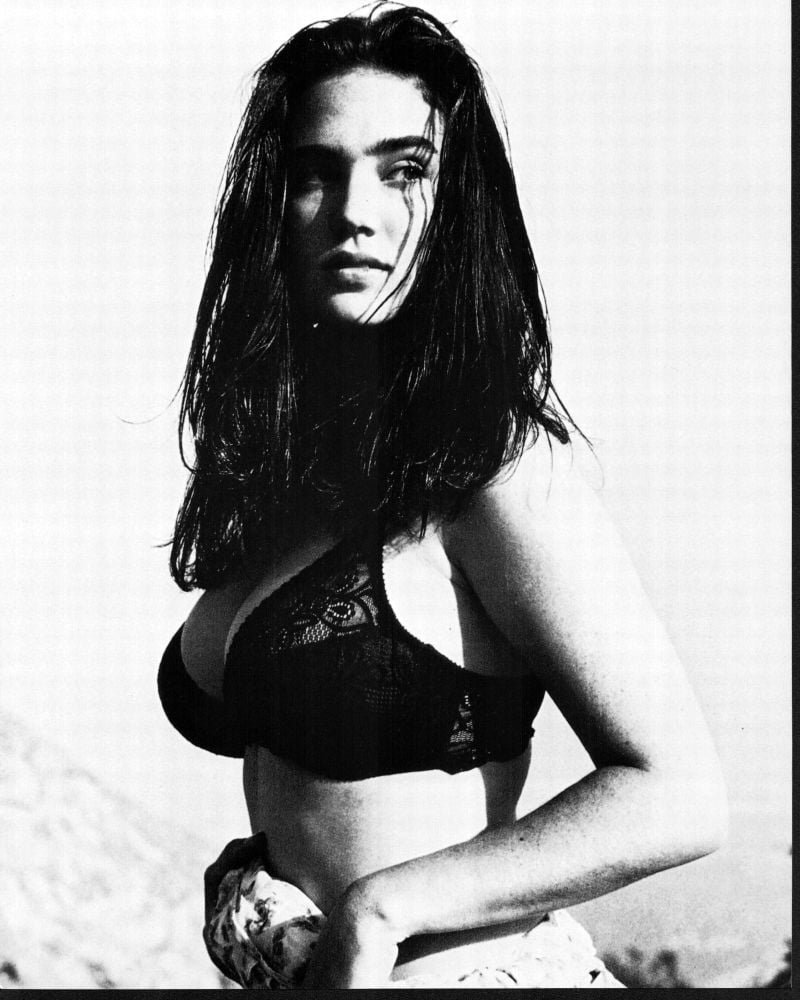 Jennifer Connelly black and white photo print in lace bra