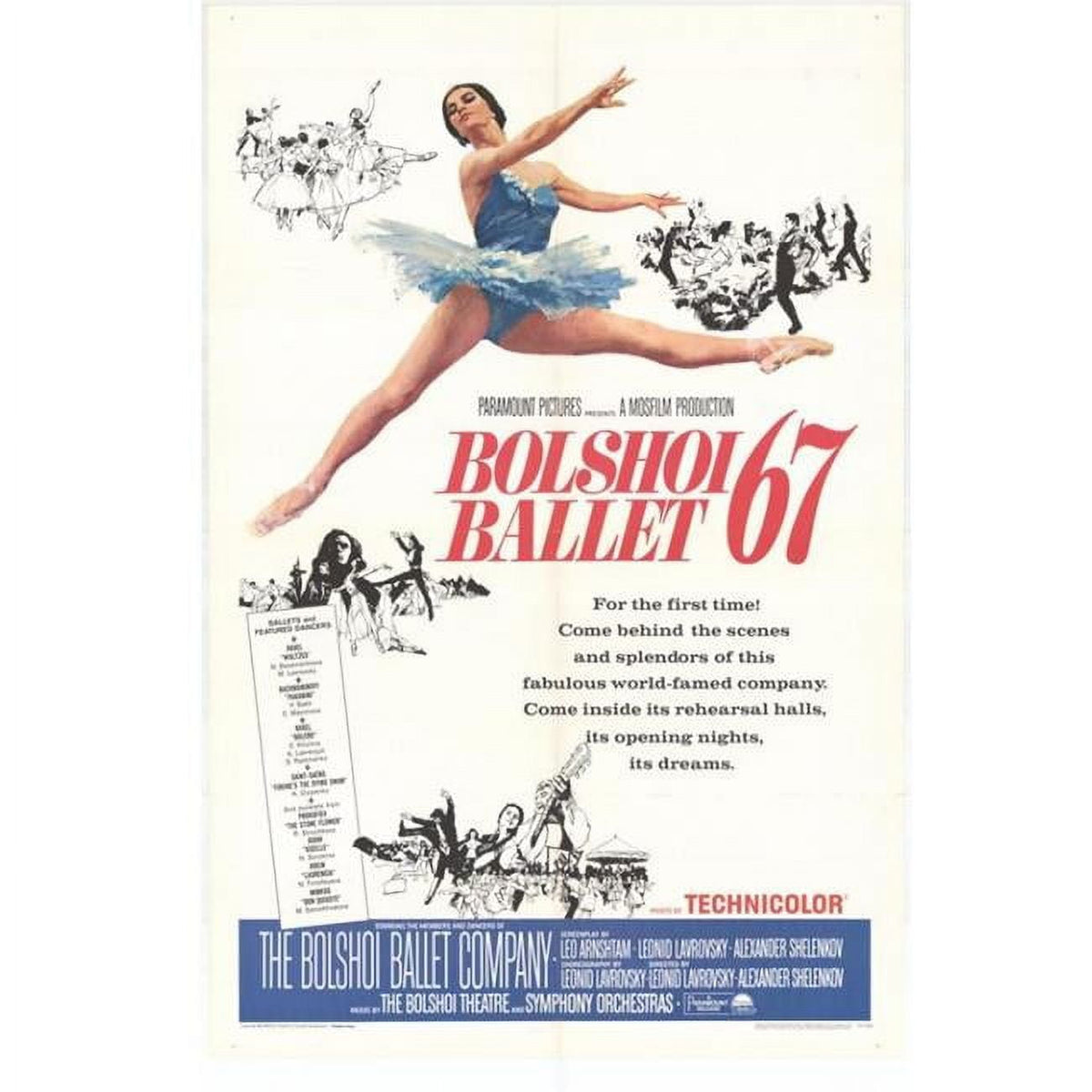 Bolshoi Ballet Movie Poster Print 27x40 featuring elegant ballet imagery.