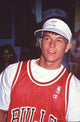 Mark Wahlberg close-up photo print in Chicago Bulls jersey and white visor.