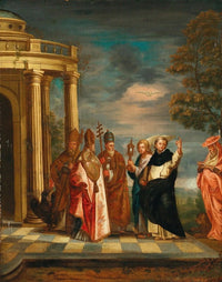 Saint Thomas Aquinas with Saints Ambrose, Augustine, Pope Gregory the Great, and Jerome Poster Print by Erasmus De Bie