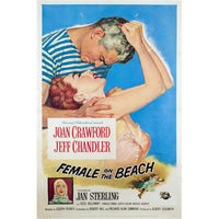 Female On The Beach movie poster print featuring Jeff Chandler, Joan Crawford, and Jan Sterling, 1955 classic film.