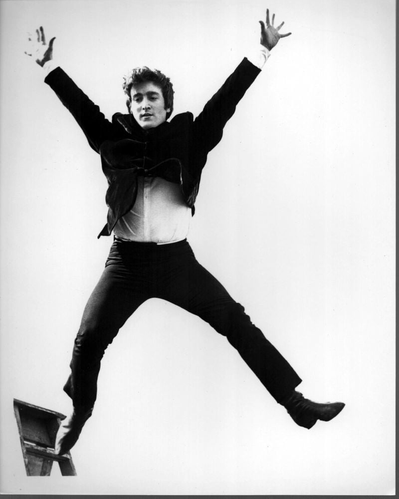 John Lennon jumping black and white photo print