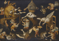 A Grotesque Scene with Animals Playing and a Dog Wrapped in Swaddling Clothes Art Print