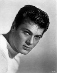 Tony Curtis classic photo print in white shirt against black background